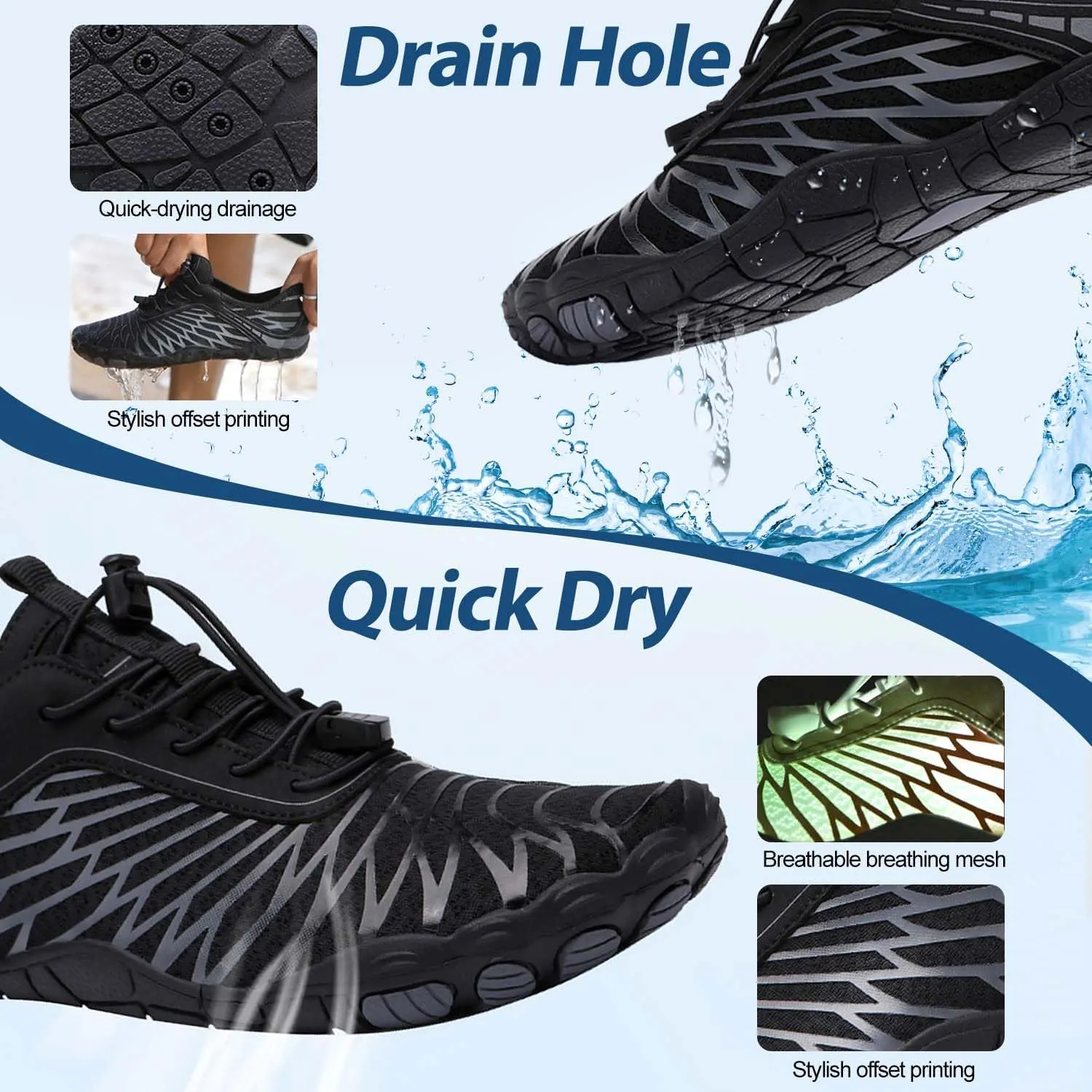 2025 Hiking Barefoot Shoes for Women Men, Grounded Footwear Non-Slip Water Shoes Unisex, Quickdry Wide Toe Barefoot Sneakers Lightweight Breathable Running Biking Swim River