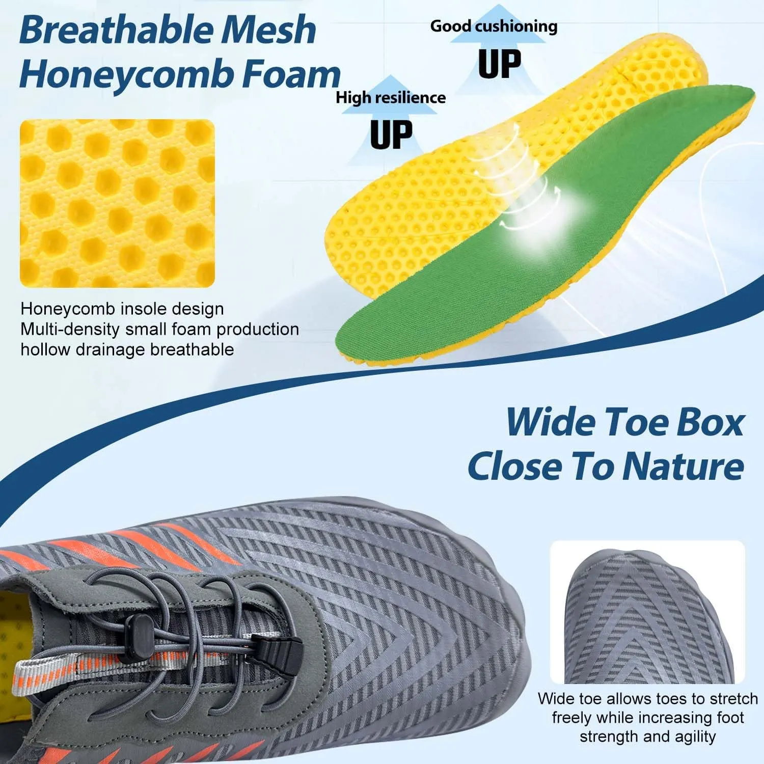 2025 Hiking Barefoot Shoes for Women Men, Grounded Footwear Non-Slip Water Shoes Unisex, Quickdry Wide Toe Barefoot Sneakers Lightweight Breathable Running Biking Swim River