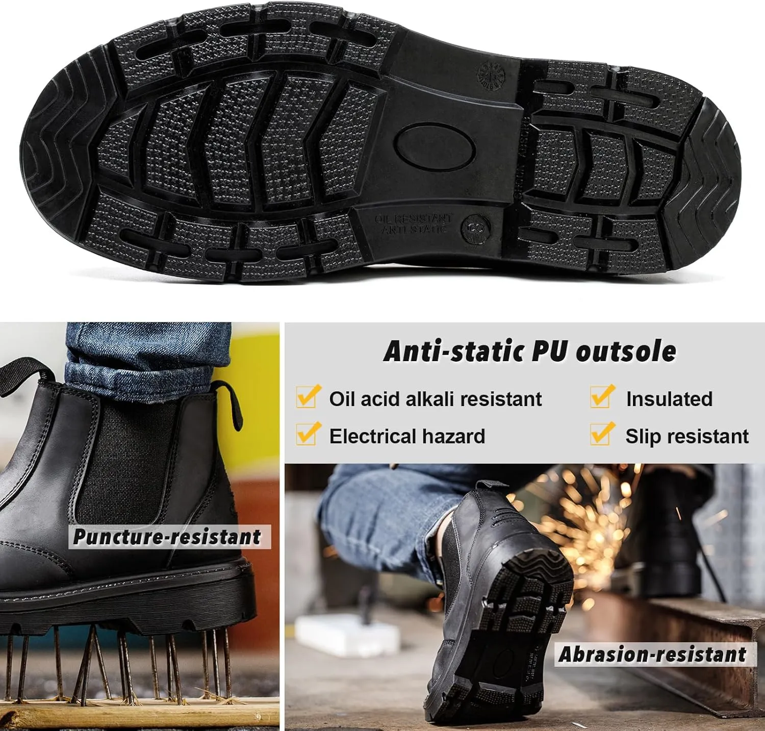 6" Steel Toe Work Boots for Men Waterproof Durable Crazy-Horse Non Slip Industrial and Construction Safety Footwear Mens Work Boots