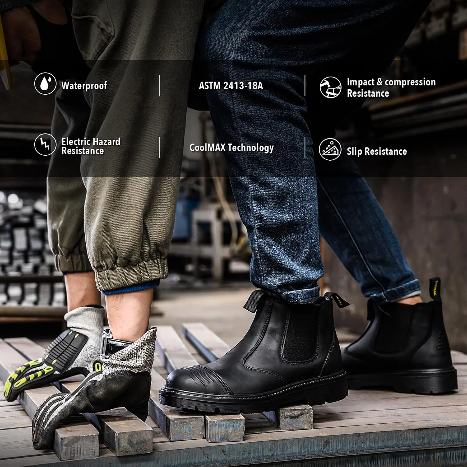 6" Steel Toe Work Boots for Men Waterproof Durable Crazy-Horse Non Slip Industrial and Construction Safety Footwear Mens Work Boots