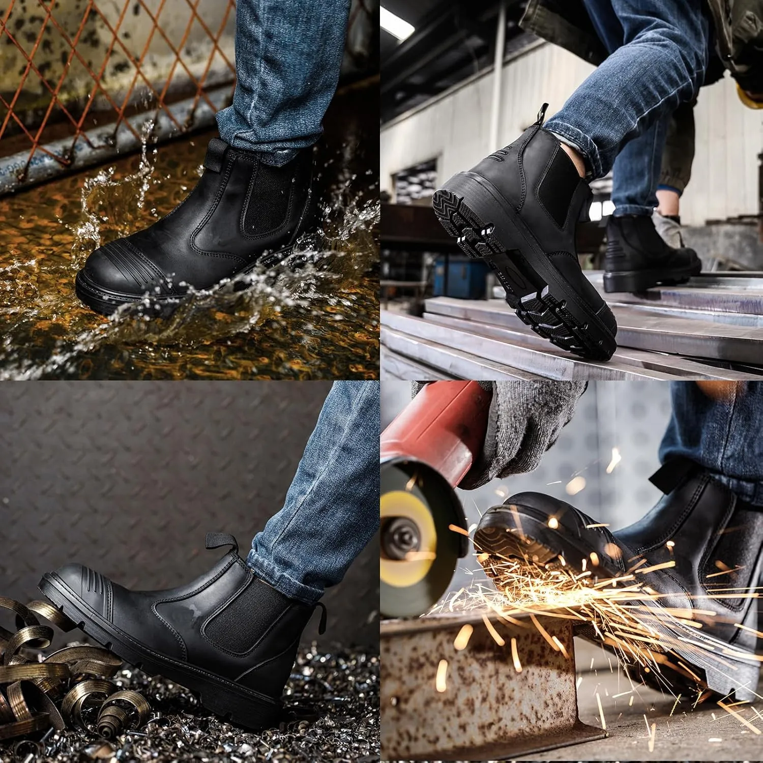 6" Steel Toe Work Boots for Men Waterproof Durable Crazy-Horse Non Slip Industrial and Construction Safety Footwear Mens Work Boots