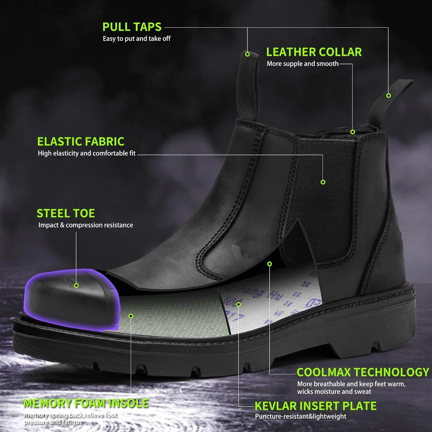 6" Steel Toe Work Boots for Men Waterproof Durable Crazy-Horse Non Slip Industrial and Construction Safety Footwear Mens Work Boots