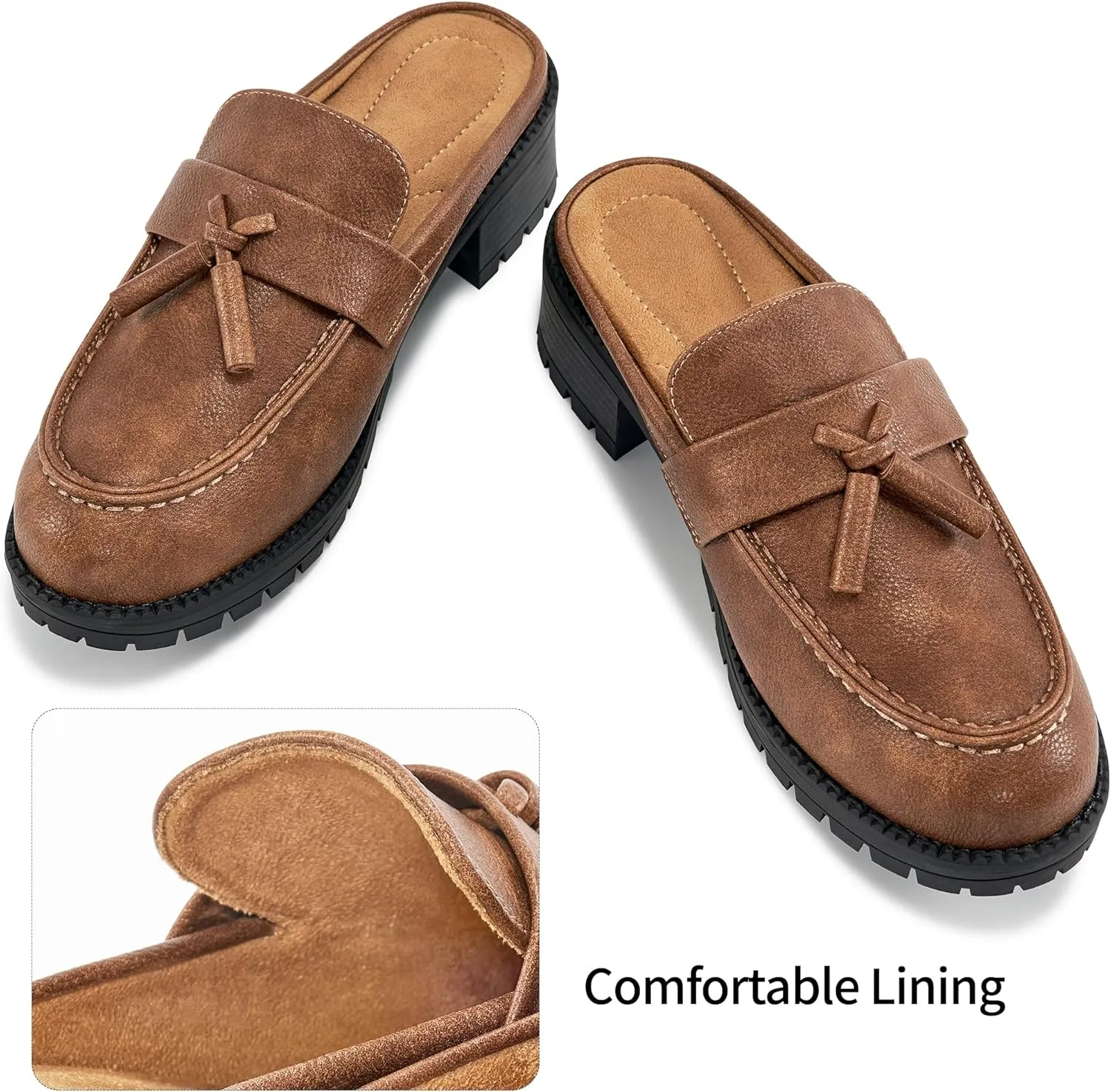 Ablanczoom Mules for Women: Dressy Comfortable Womens Mules Slip On Backless Platform Chunky Loafers for Work Office Business
