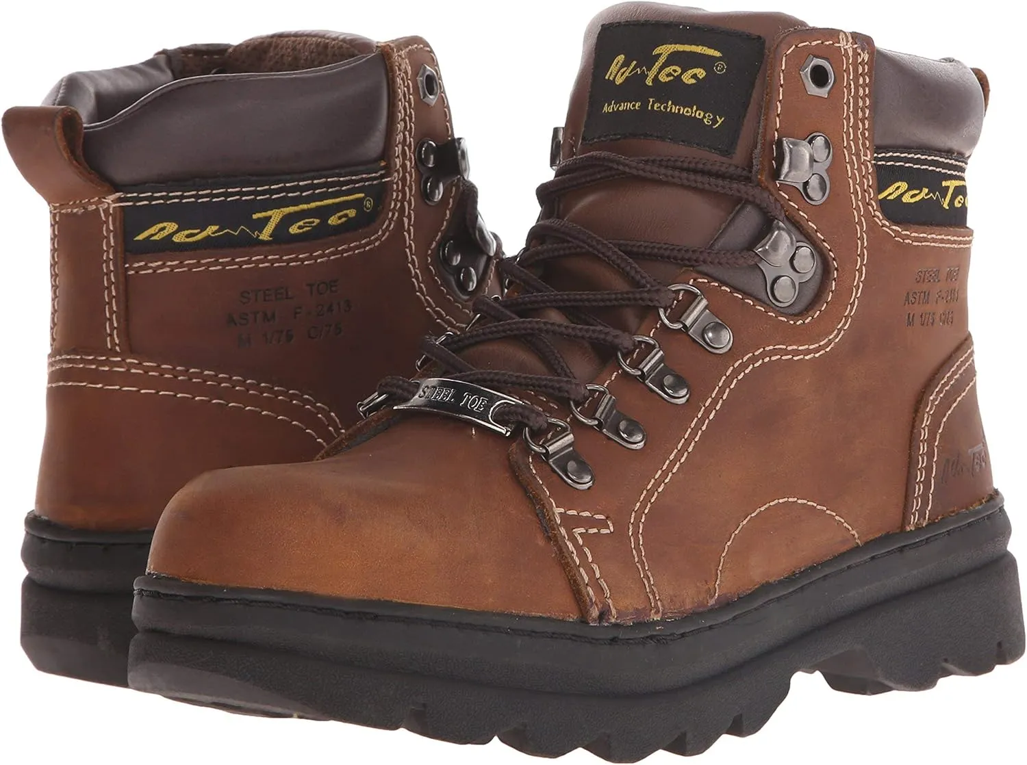 Ad Tec 6in Steel Toe Laceup Leather Work Boots for Women - Soft Padded Collar, Oil and Slip Resistant Outsole