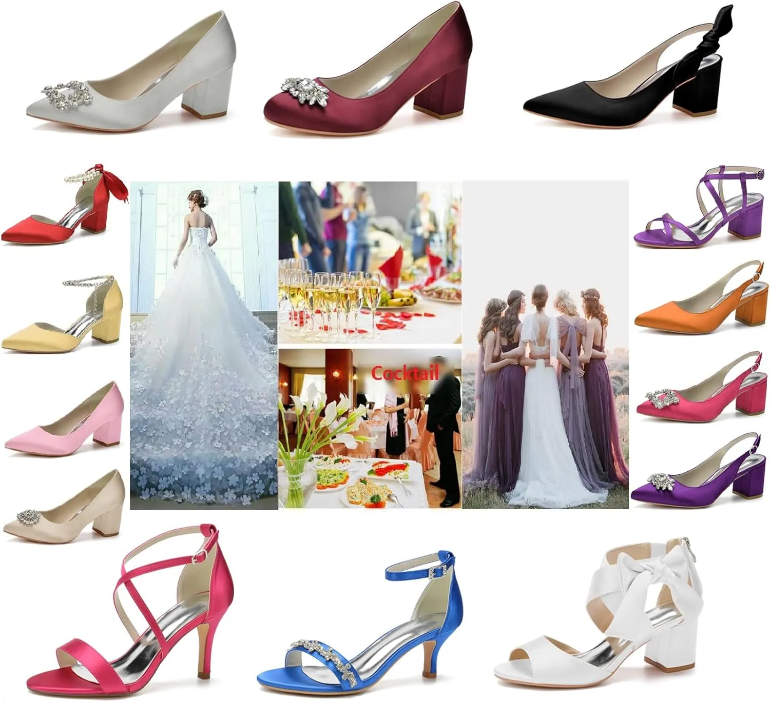 ADMLZQQ Women's Satin Classic Mid Heels Dress Pumps 2.36" Block Chunky Heel Round Toe Office Wedding Shoes