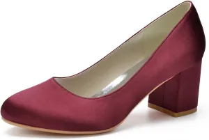 ADMLZQQ Women's Satin Classic Mid Heels Dress Pumps 2.36" Block Chunky Heel Round Toe Office Wedding Shoes