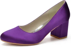 ADMLZQQ Women's Satin Classic Mid Heels Dress Pumps 2.36" Block Chunky Heel Round Toe Office Wedding Shoes