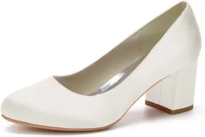 ADMLZQQ Women's Satin Classic Mid Heels Dress Pumps 2.36" Block Chunky Heel Round Toe Office Wedding Shoes