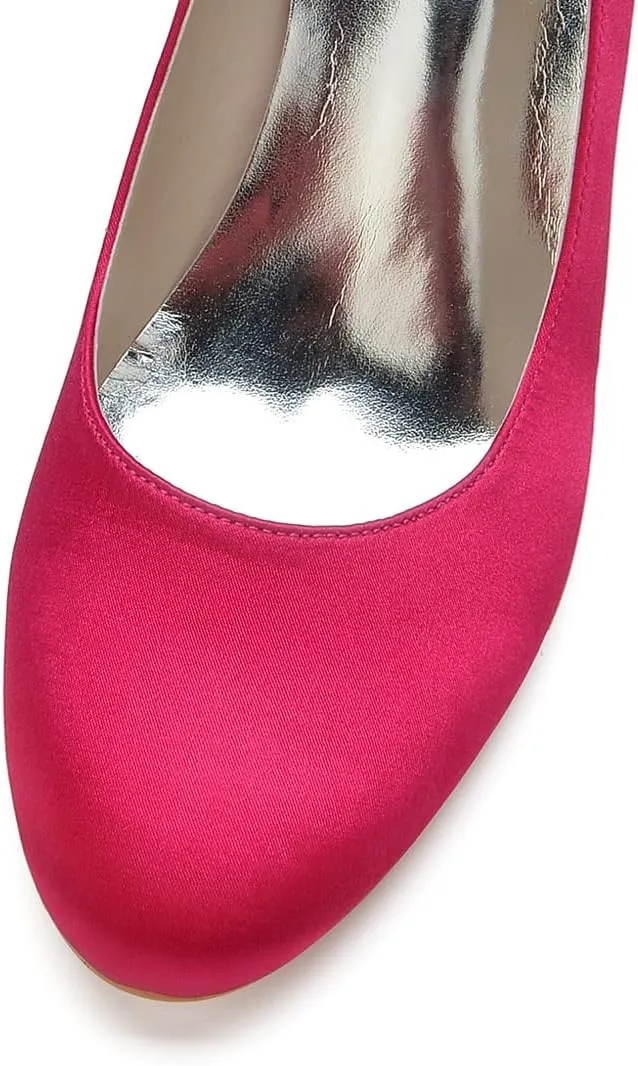 ADMLZQQ Women's Satin Classic Mid Heels Dress Pumps 2.36" Block Chunky Heel Round Toe Office Wedding Shoes