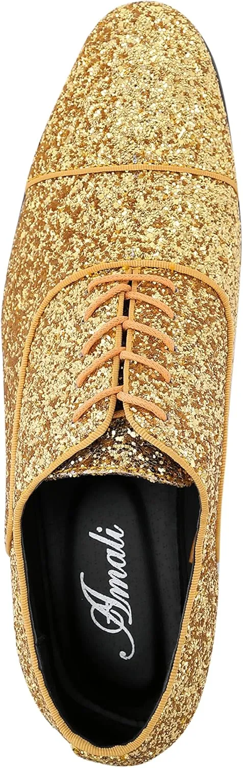 Amali Barnes Mens Dress Shoes Sparkly Glitter Encrusted Tuxedo Slip on Loafers for Men - The Original Smoking Men Dress Shoes Runs Large - GO 1/2 Size Down