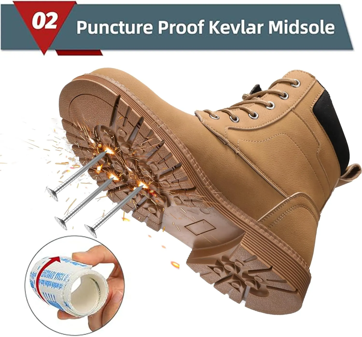 ANGRYRAM Steel Toe Boots for Men Comfortable Waterproof Construction Work Boots for Men Slip Resistant Lightweight Safety Shoes Botas de Trabajo Seguridad para Hombre