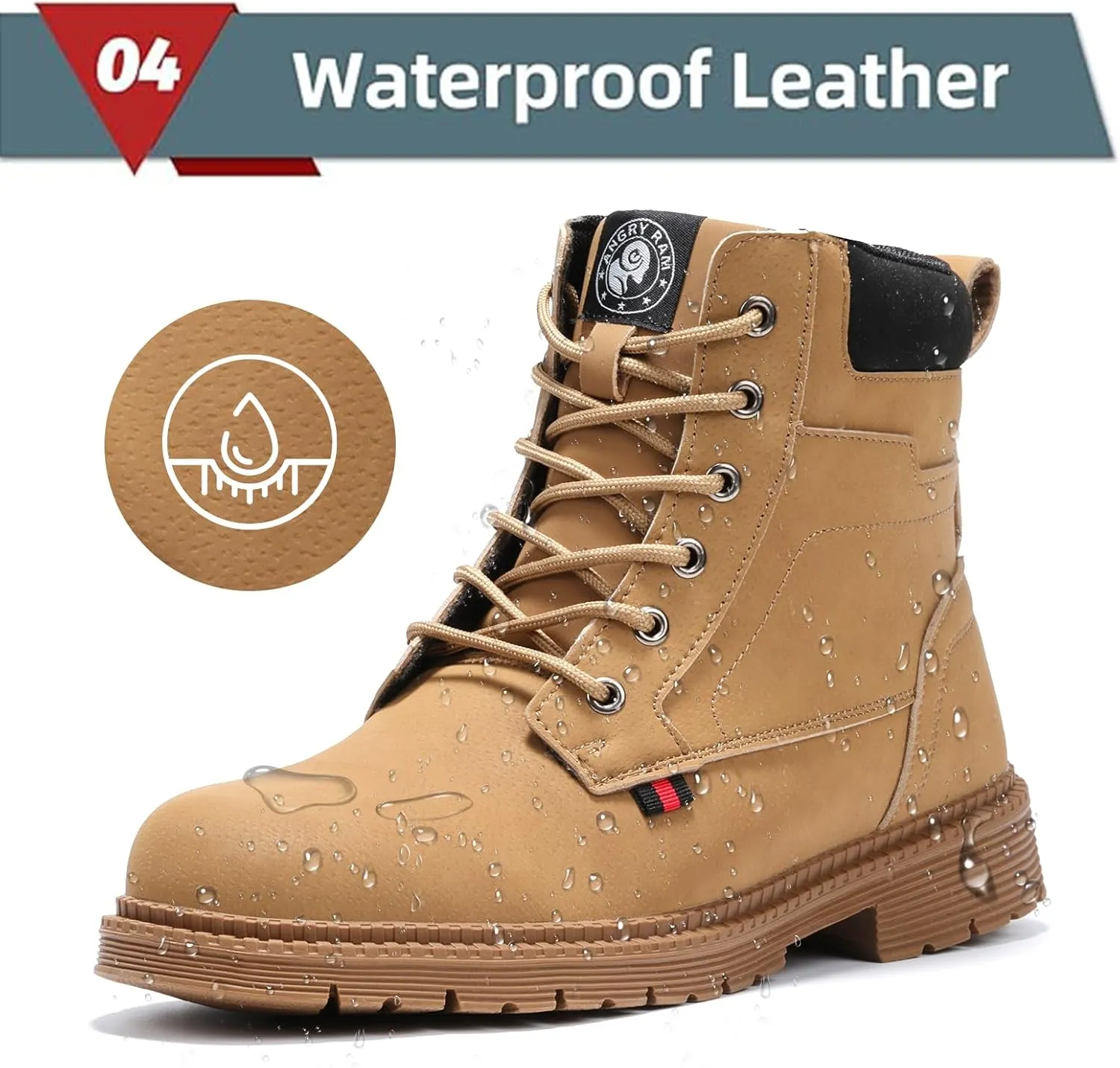 ANGRYRAM Steel Toe Boots for Men Comfortable Waterproof Construction Work Boots for Men Slip Resistant Lightweight Safety Shoes Botas de Trabajo Seguridad para Hombre