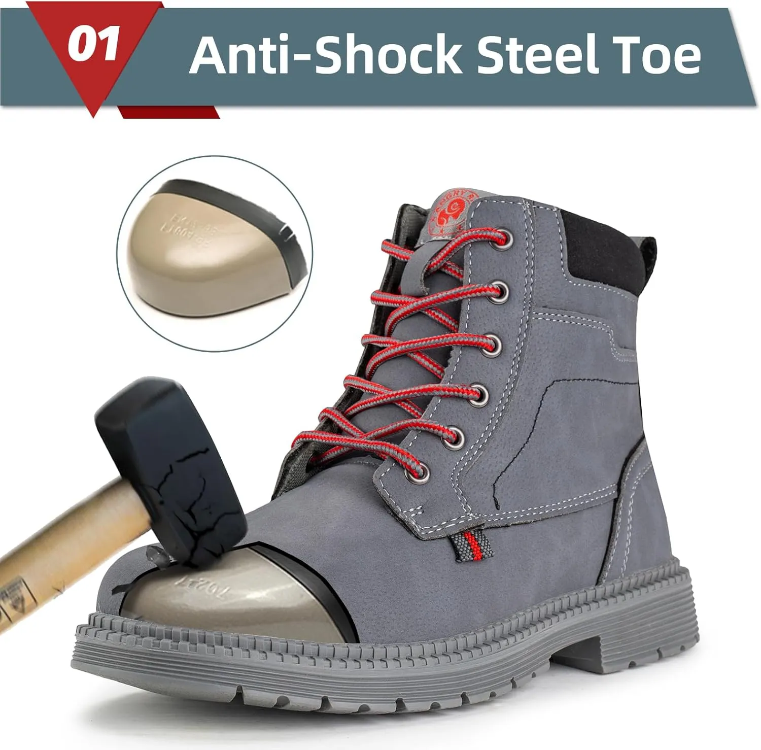 ANGRYRAM Steel Toe Boots for Men Comfortable Waterproof Construction Work Boots for Men Slip Resistant Lightweight Safety Shoes Botas de Trabajo Seguridad para Hombre