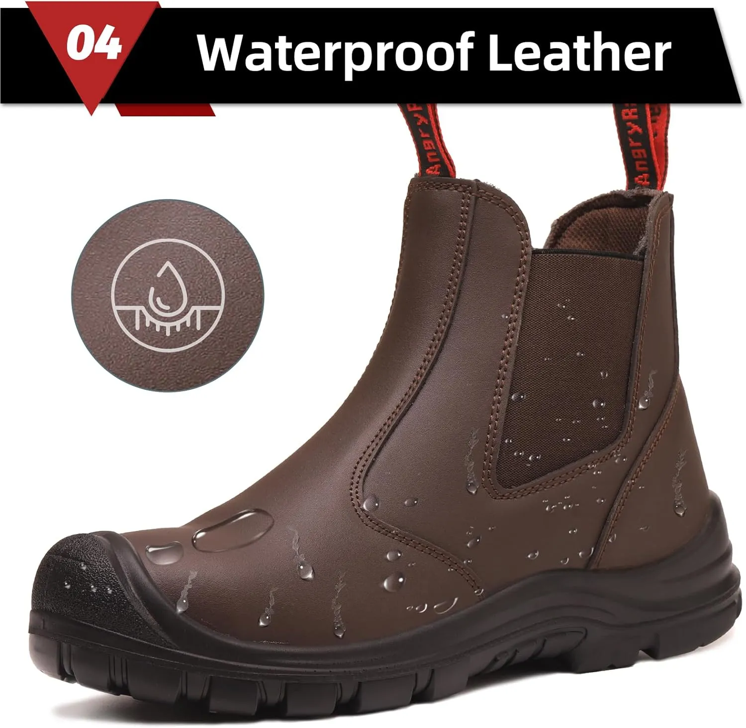 ANGRYRAM Steel Toe Slip on Work Boots for Men Waterproof Chelsea Industrial & Construction Shoes, Lightweight Comfortable Slip Resistant Safety boots