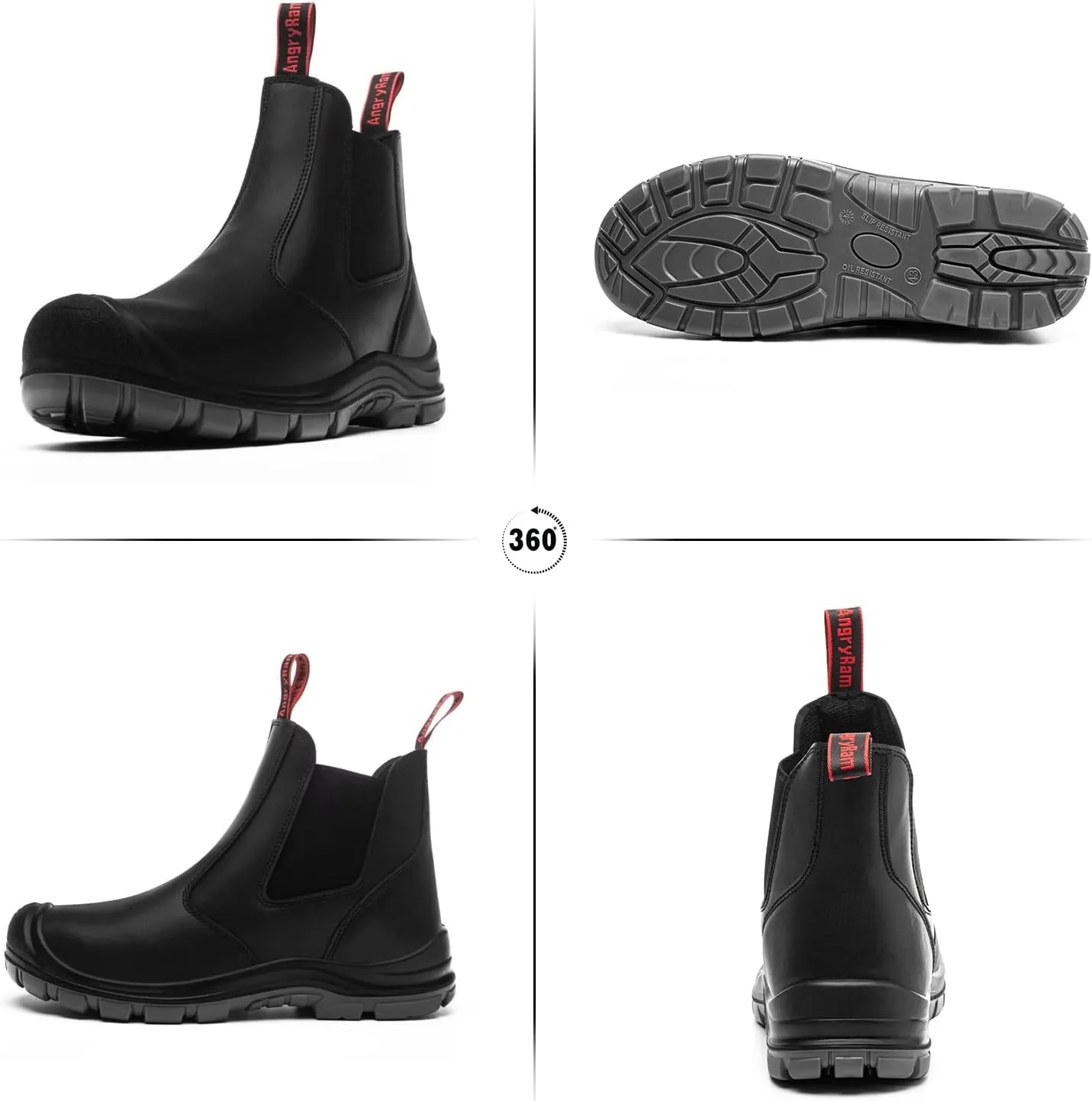 ANGRYRAM Steel Toe Slip on Work Boots for Men Waterproof Chelsea Industrial & Construction Shoes, Lightweight Comfortable Slip Resistant Safety boots