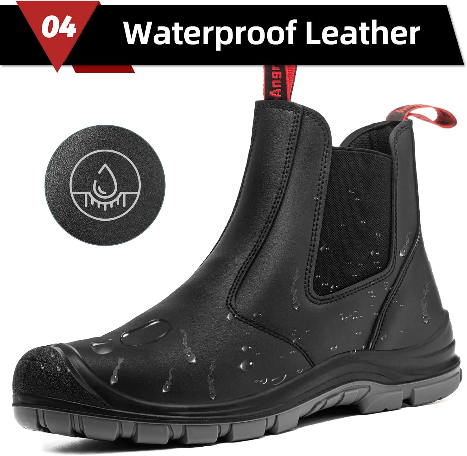 ANGRYRAM Steel Toe Slip on Work Boots for Men Waterproof Chelsea Industrial & Construction Shoes, Lightweight Comfortable Slip Resistant Safety boots