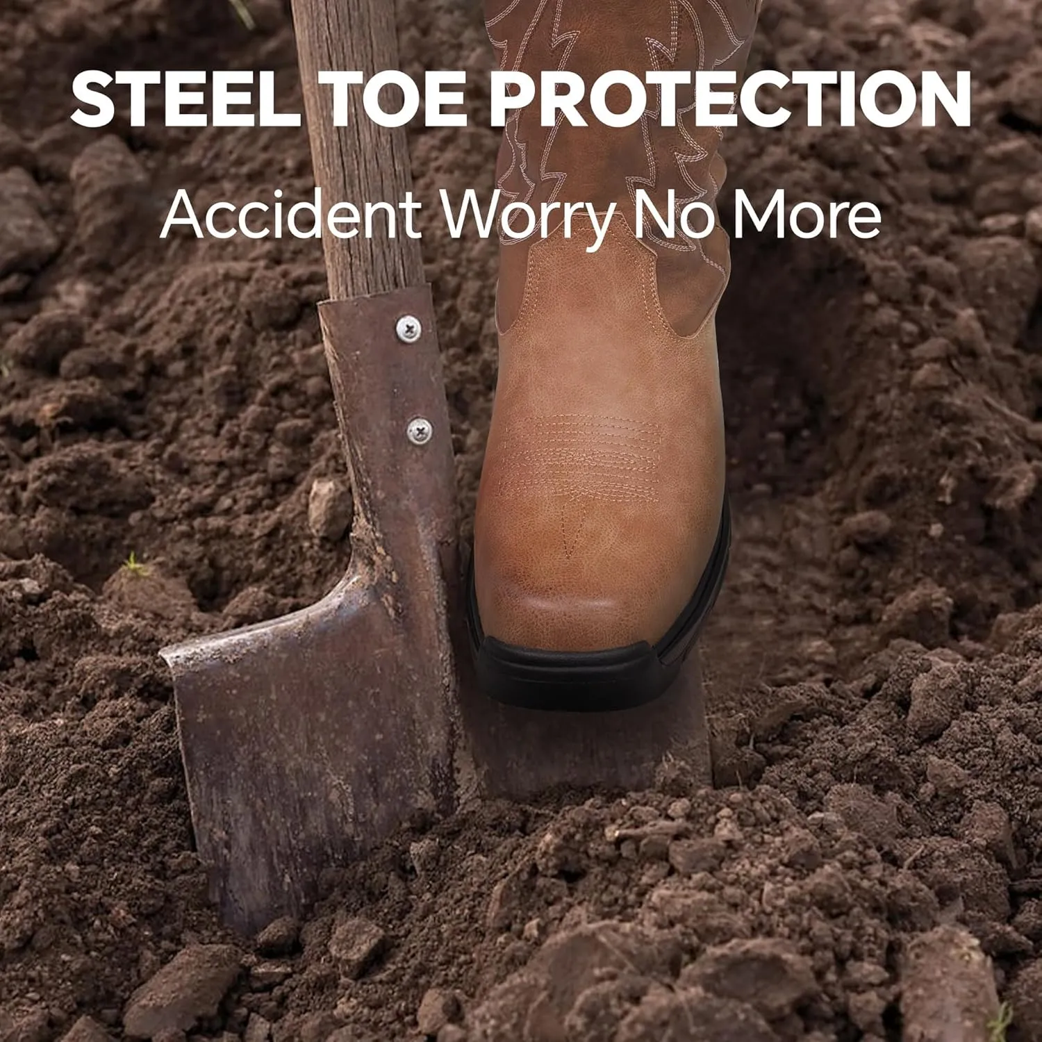 ANGRYRAM Steel Toe Work Boots for Men Waterproof Puncture Resistant Construction Safety Shoes Men's Slip on Square Toe Cowboy Boots