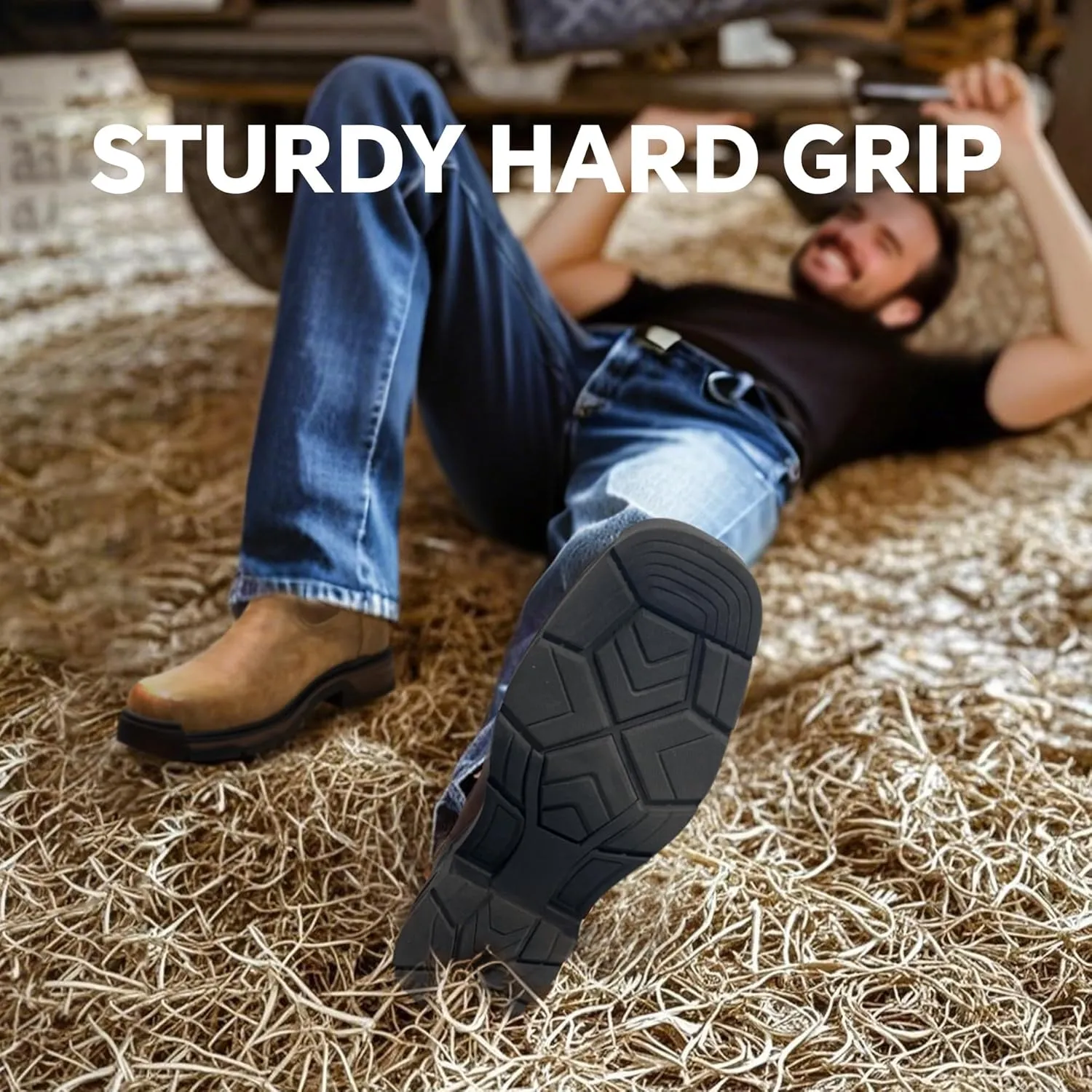 ANGRYRAM Steel Toe Work Boots for Men Waterproof Puncture Resistant Construction Safety Shoes Men's Slip on Square Toe Cowboy Boots