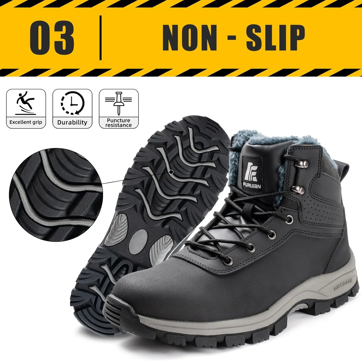 ANGRYRAM Winter Steel Toe Boots for Men Snow Work Boots Slip Resistant Safety Shoes Indestructible Industrial Construction Working Boots Warm Cozy