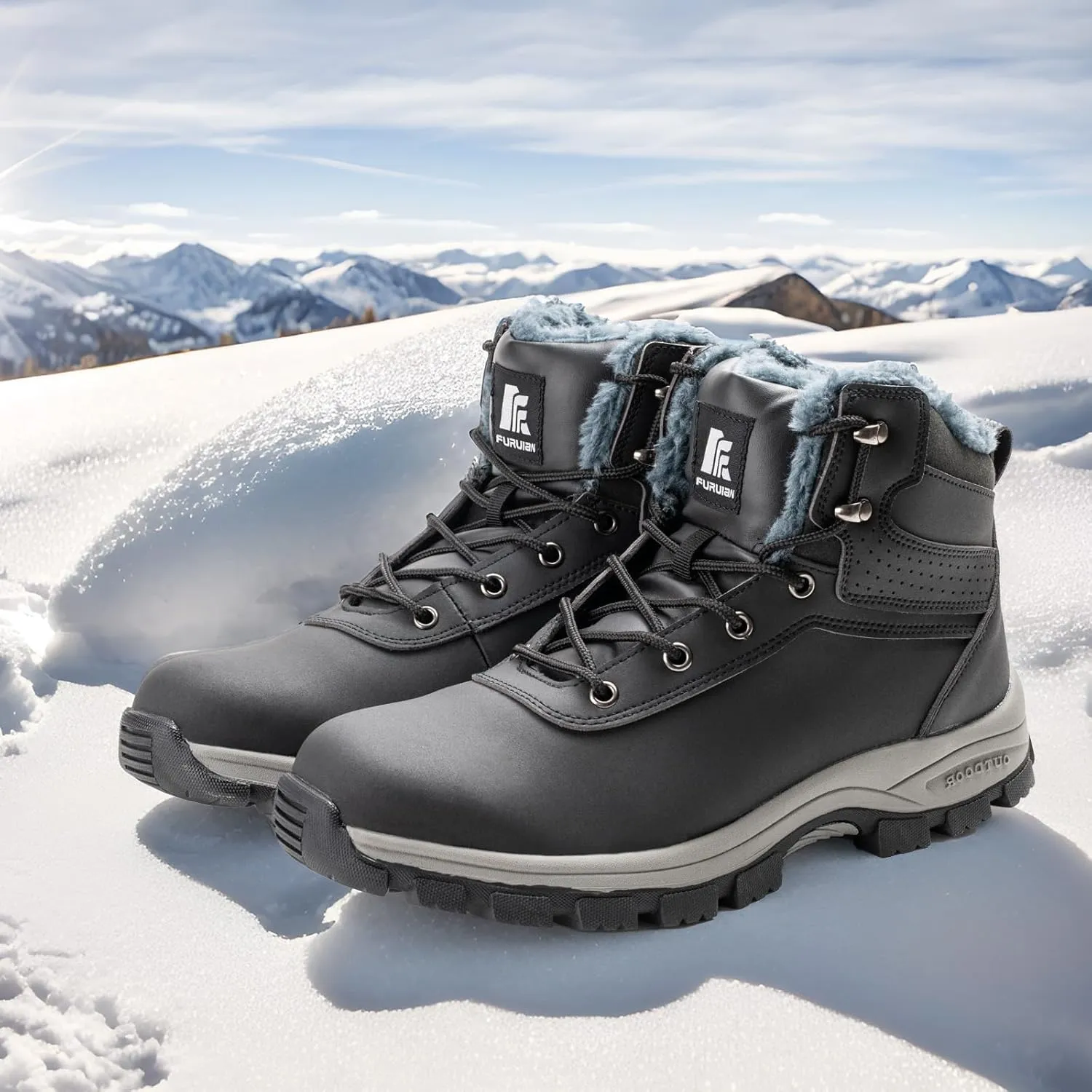 ANGRYRAM Winter Steel Toe Boots for Men Snow Work Boots Slip Resistant Safety Shoes Indestructible Industrial Construction Working Boots Warm Cozy