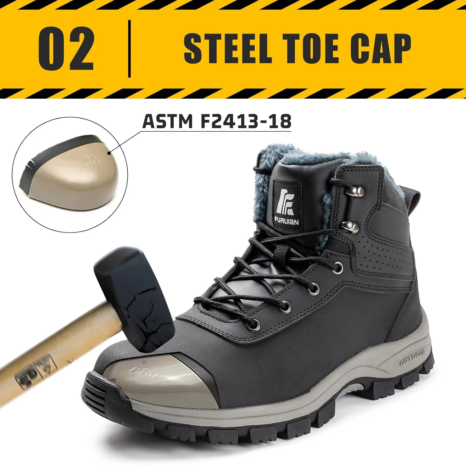 ANGRYRAM Winter Steel Toe Boots for Men Snow Work Boots Slip Resistant Safety Shoes Indestructible Industrial Construction Working Boots Warm Cozy