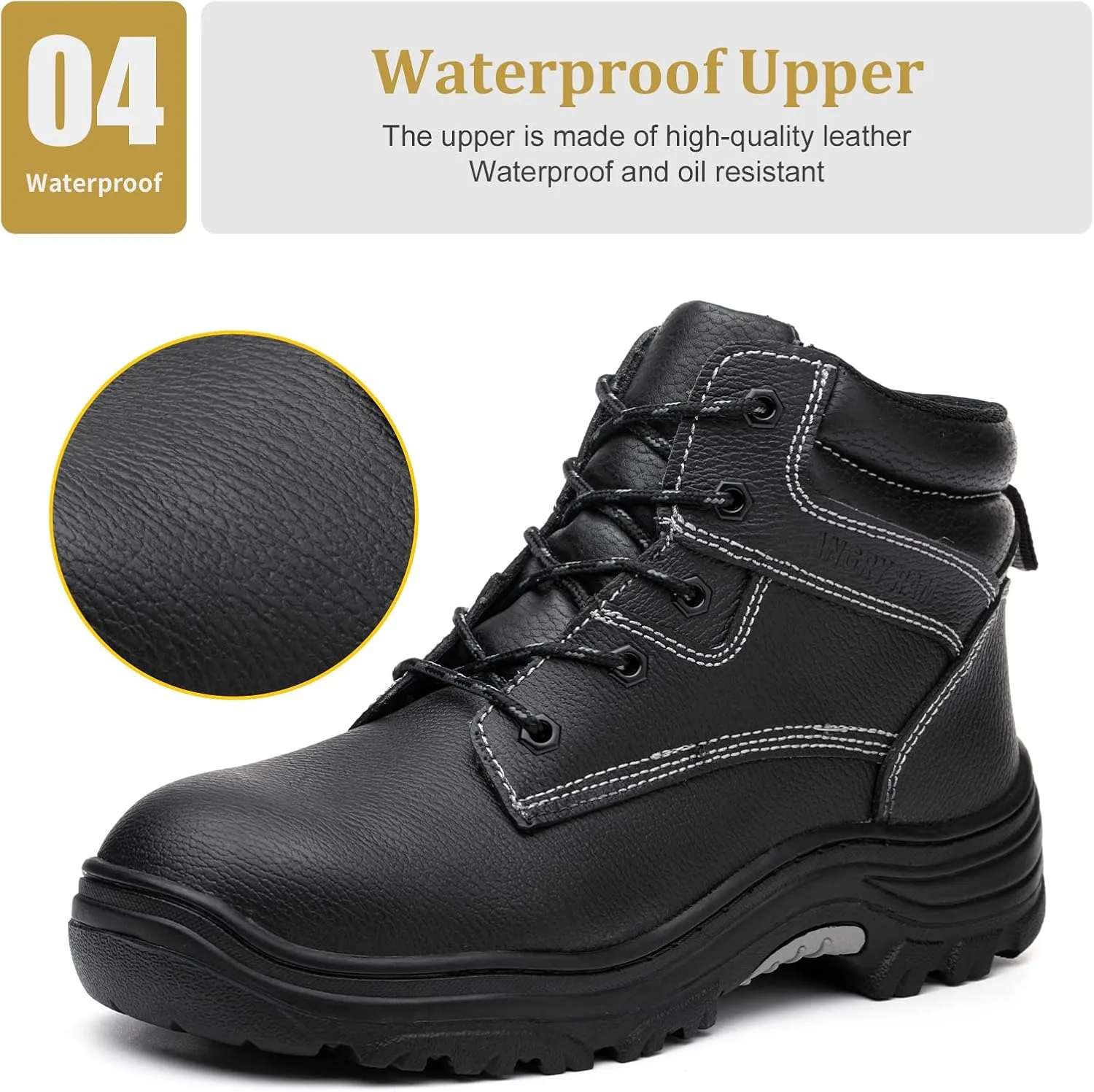 ANGRYRAM Work Boots for Men Steel Toe Boots Lightweight Indestructible Construction Safety Boots