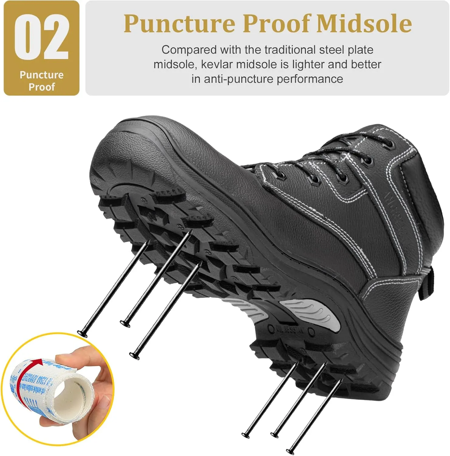 ANGRYRAM Work Boots for Men Steel Toe Boots Lightweight Indestructible Construction Safety Boots