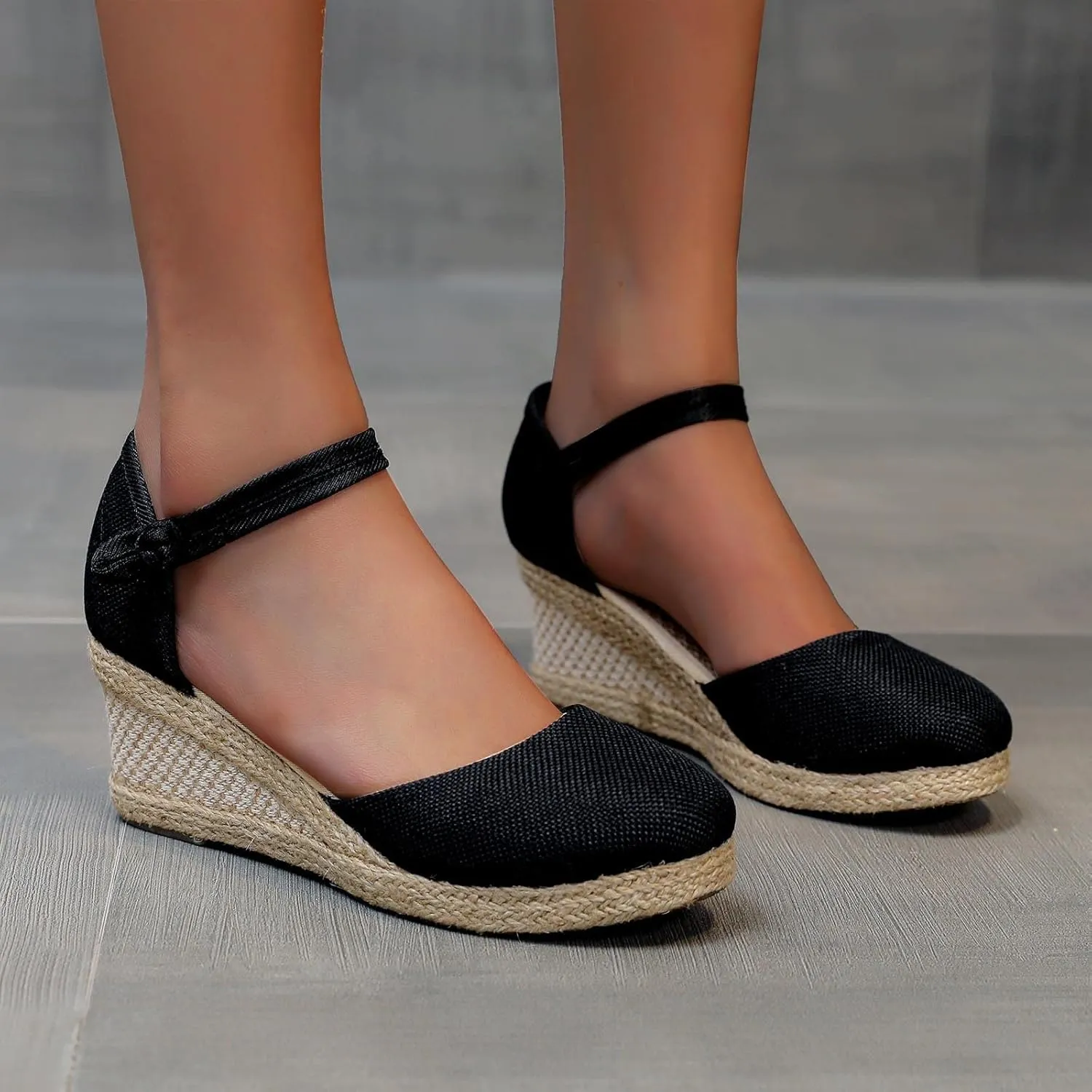 Aniywn Women Closed Toe Retro Wedge Casual Sandals Buckle Strap Ladies Espadrilles Wedge Sandals