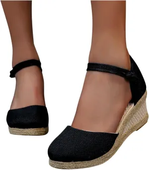 Aniywn Women Closed Toe Retro Wedge Casual Sandals Buckle Strap Ladies Espadrilles Wedge Sandals