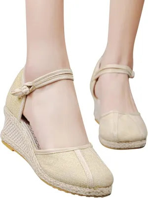 Aniywn Women Closed Toe Retro Wedge Casual Sandals Buckle Strap Ladies Espadrilles Wedge Sandals