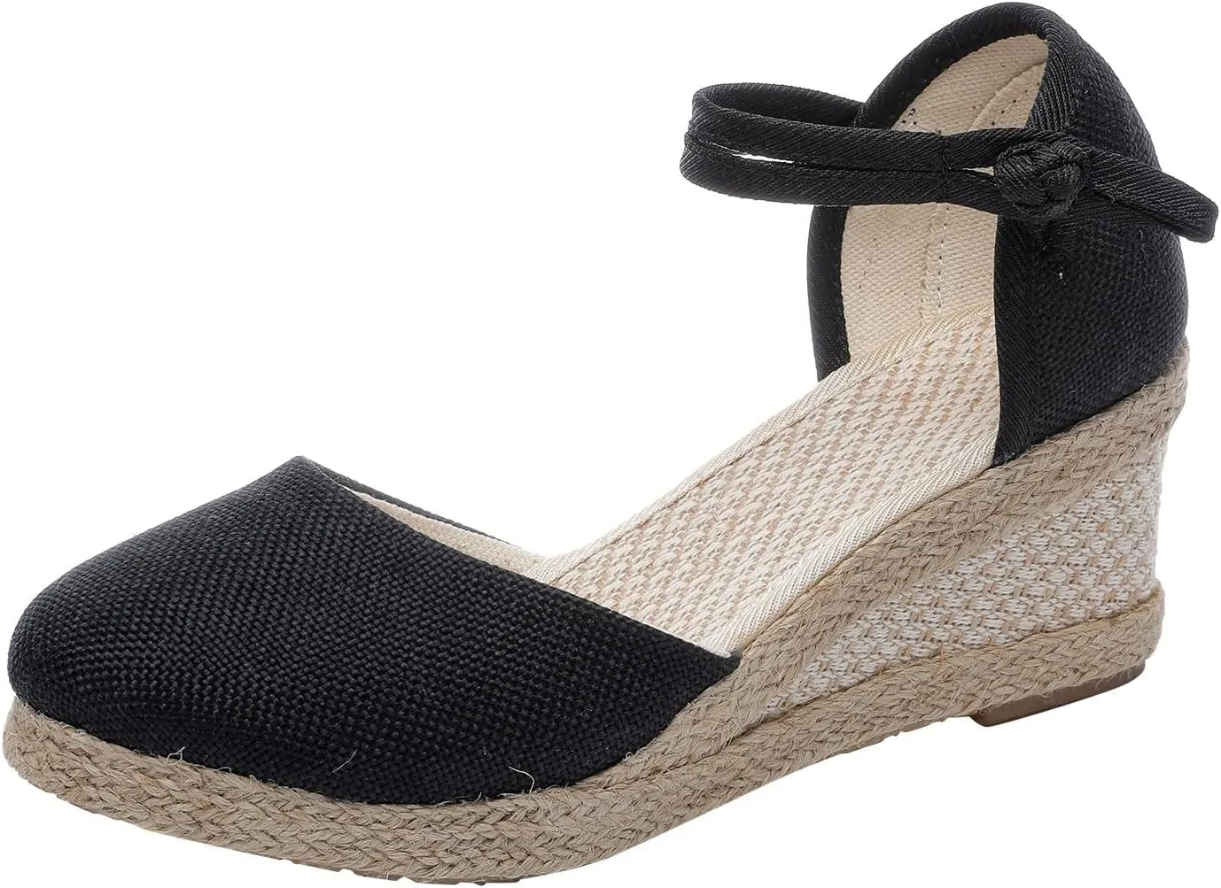 Aniywn Women Closed Toe Retro Wedge Casual Sandals Buckle Strap Ladies Espadrilles Wedge Sandals