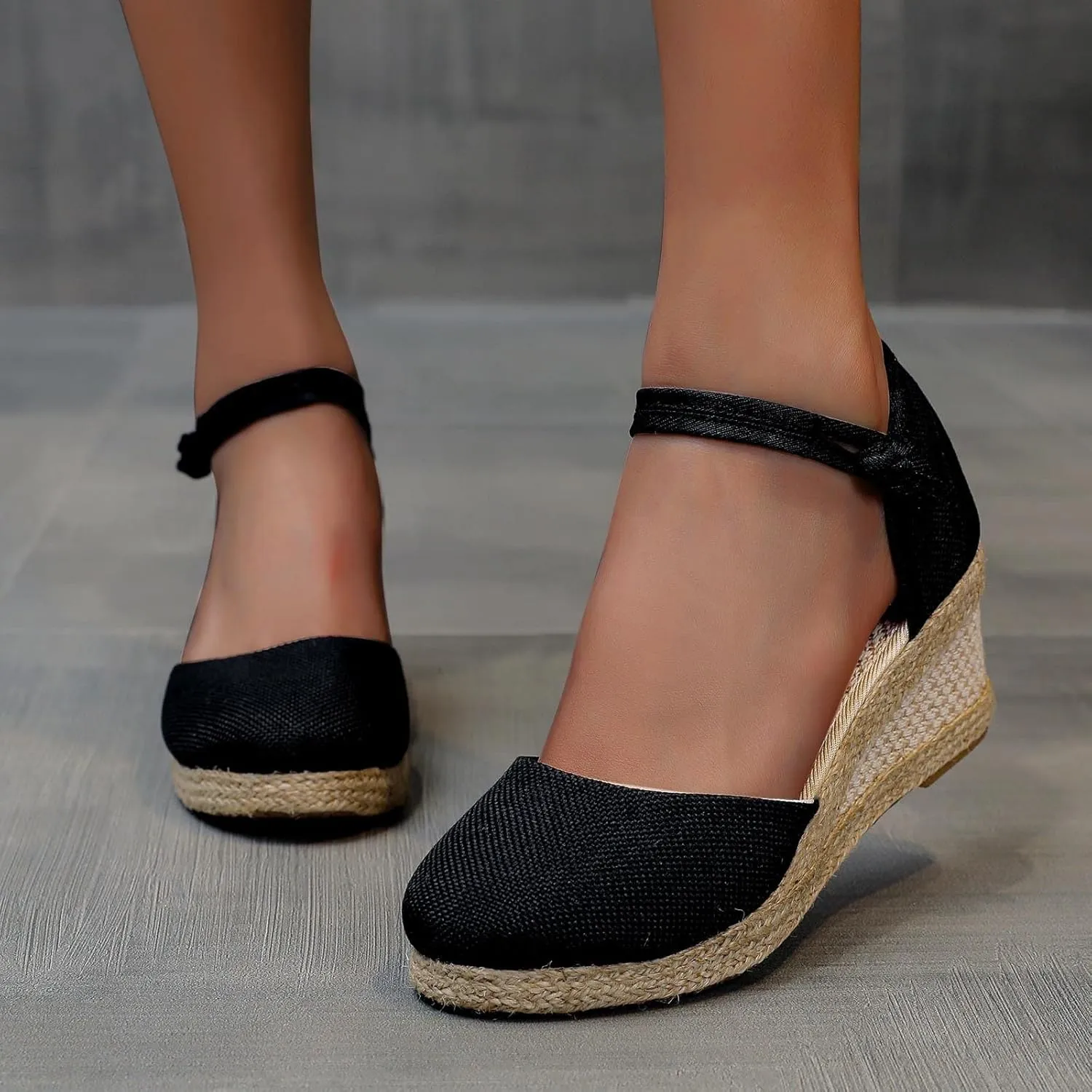 Aniywn Women Closed Toe Retro Wedge Casual Sandals Buckle Strap Ladies Espadrilles Wedge Sandals