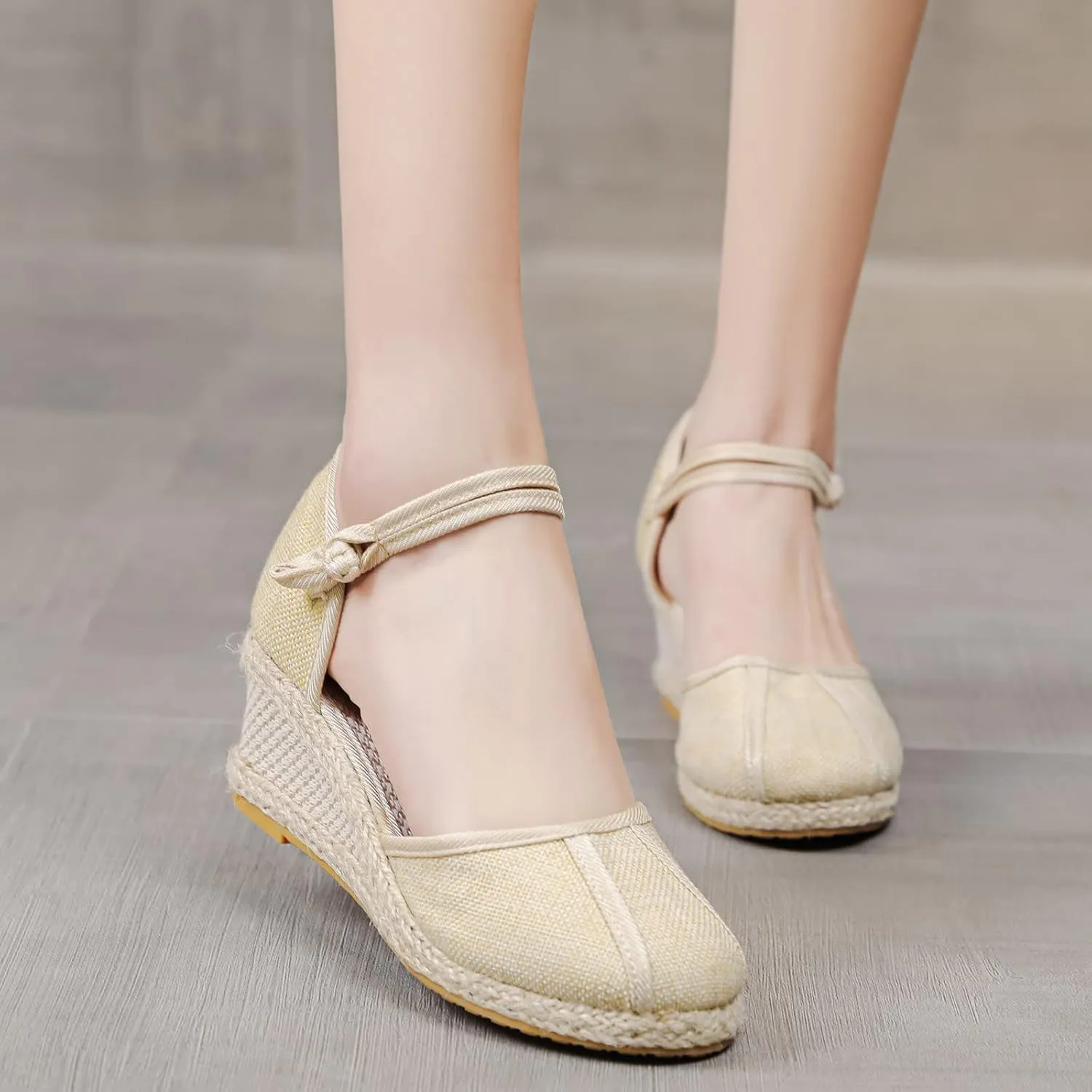 Aniywn Women Closed Toe Retro Wedge Casual Sandals Buckle Strap Ladies Espadrilles Wedge Sandals