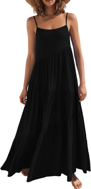 ANRABESS Women Summer Casual Loose Sleeveless Sundress Spaghetti Strap Flowy Boho Linen Beach Vacation Maxi Long Dress