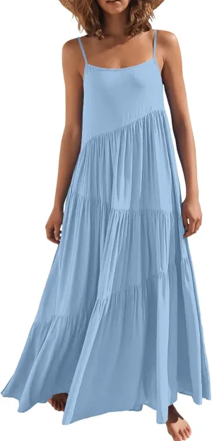 ANRABESS Women Summer Casual Loose Sleeveless Sundress Spaghetti Strap Flowy Boho Linen Beach Vacation Maxi Long Dress