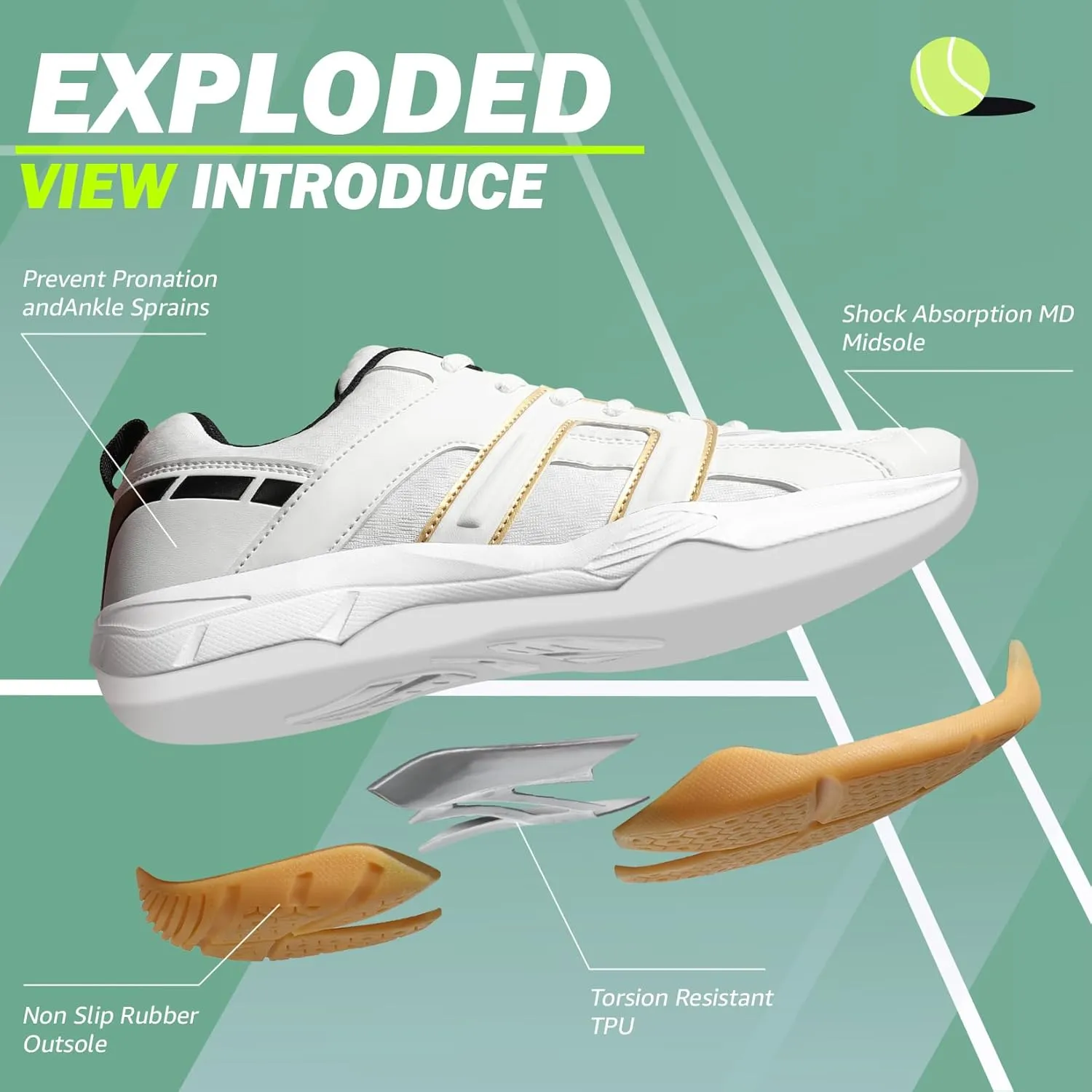 ASHION Pickleball Shoes for Men Tennis Shoes Sneakers for All Court Racquetball Athletic Shoes for Racquet Sport | Arch Support