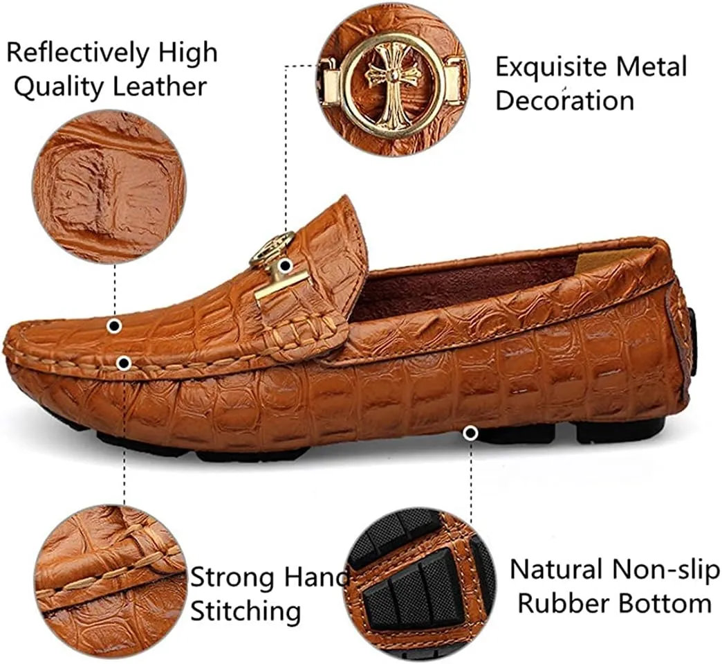Asifn Mens Leather Loafers Slip-Ons Casual Driving Flat Walking Moccasin Business Boat Shoes Fashion Slipper Wedding