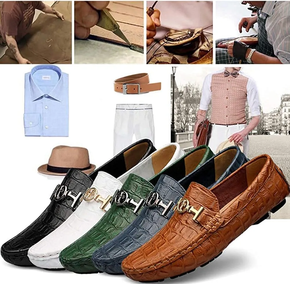 Asifn Mens Leather Loafers Slip-Ons Casual Driving Flat Walking Moccasin Business Boat Shoes Fashion Slipper Wedding