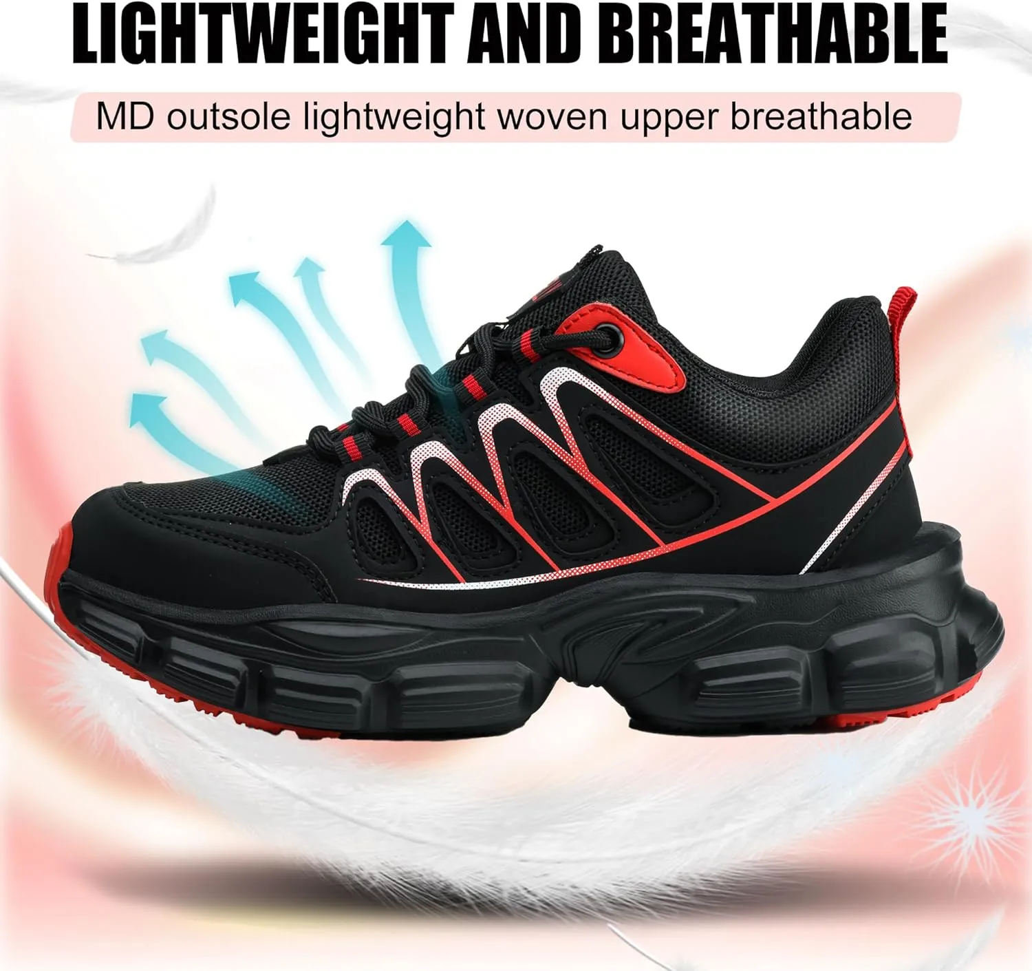 Asiman Steel Toe Shoes for Women Pink Safety Toe Shoes Breathable Lightweight Composite Work Sneakers