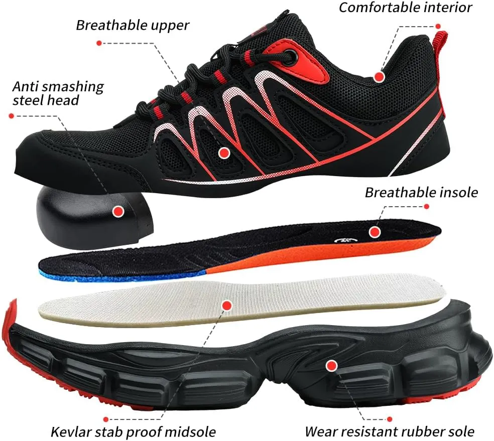 Asiman Steel Toe Shoes for Women Pink Safety Toe Shoes Breathable Lightweight Composite Work Sneakers