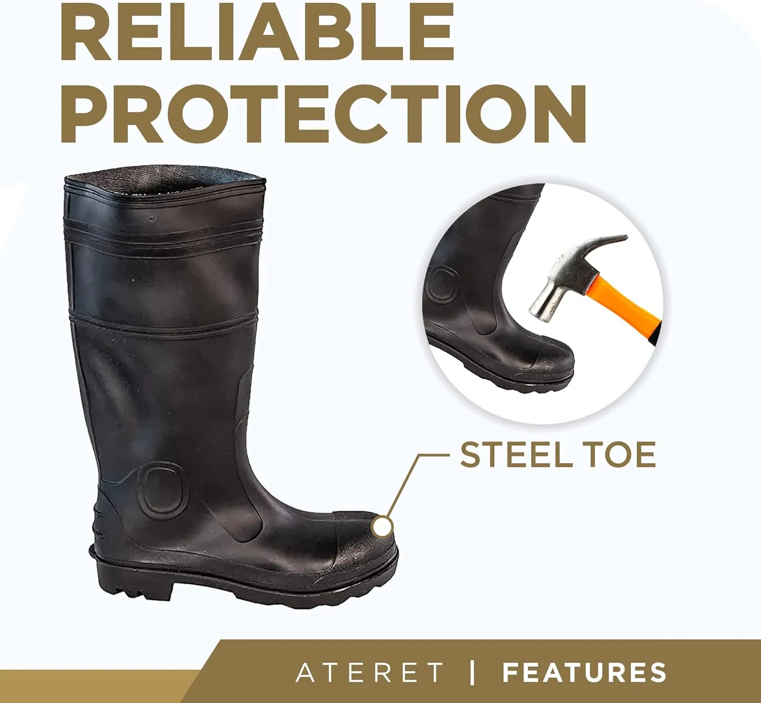 ATERET Footwear Protection PVC Steel Toe Boot 100% Waterproof Lightweight and Durable Footwear For Agricultural Construction Industry