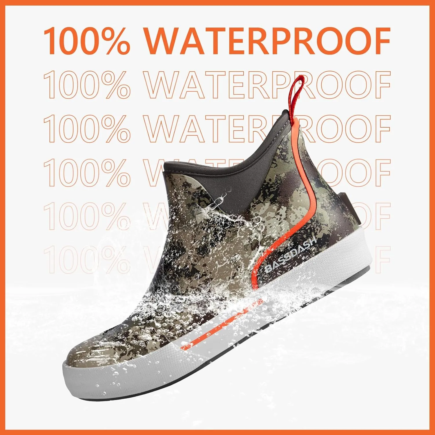 BASSDASH Men’s 4.5" Waterproof Fishing Deck Boots Anti-Slip Rubber Ankle Boots Rain Shoes for Boating Gardening Working