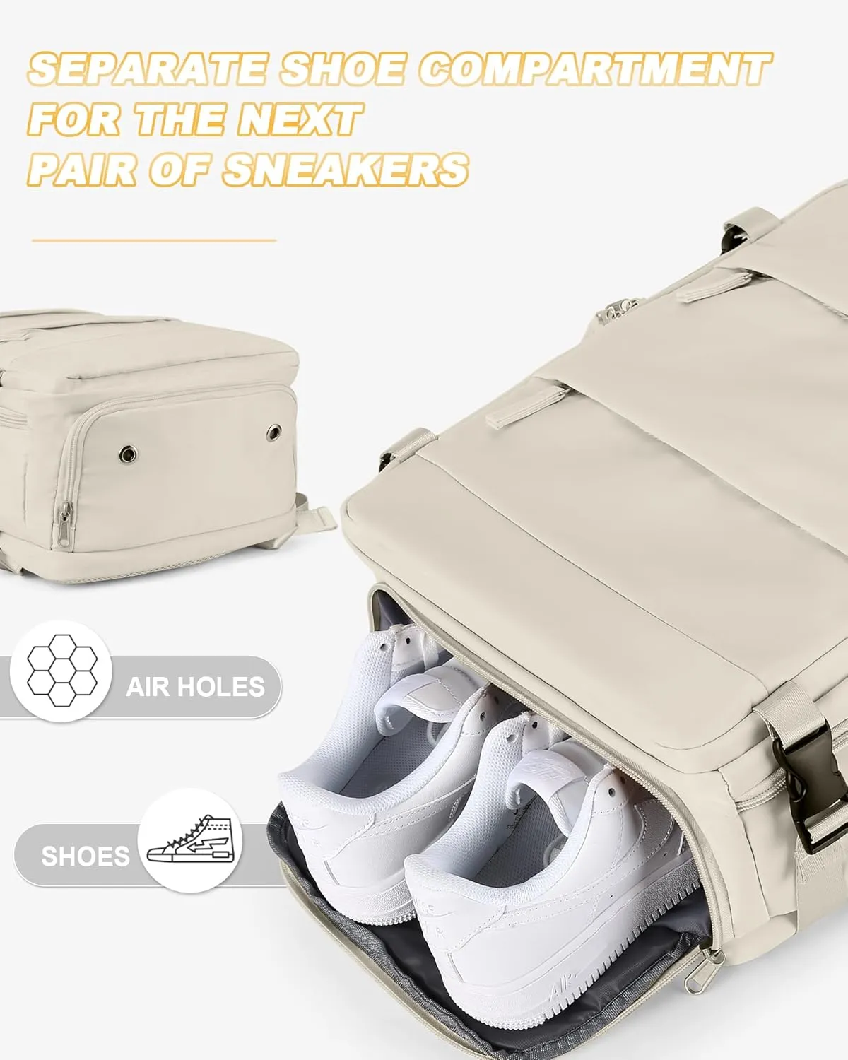 Beige Travel Backpack For Women Men Airline Approved Carry On Backpack For Airplanes Personal Item Bag For Airlines Backpack For Traveling On Airplane Waterproof Gym Backpack Weekender Travel Bag