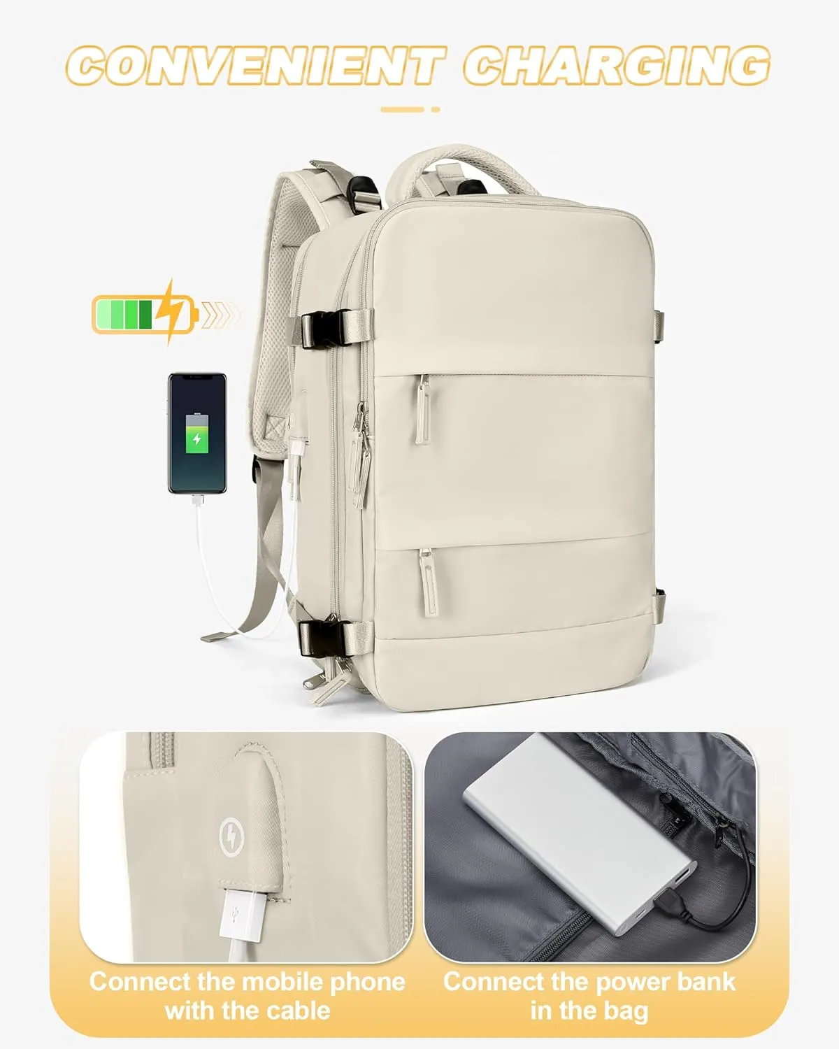 Beige Travel Backpack For Women Men Airline Approved Carry On Backpack For Airplanes Personal Item Bag For Airlines Backpack For Traveling On Airplane Waterproof Gym Backpack Weekender Travel Bag