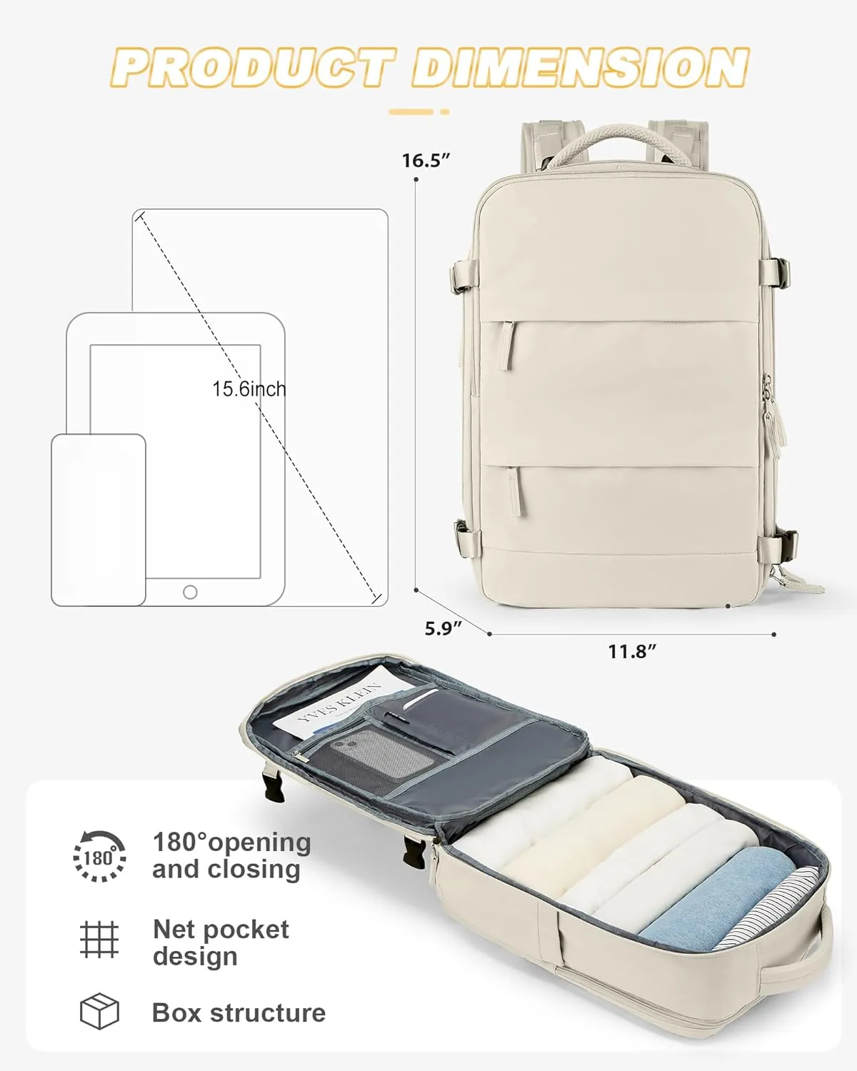 Beige Travel Backpack For Women Men Airline Approved Carry On Backpack For Airplanes Personal Item Bag For Airlines Backpack For Traveling On Airplane Waterproof Gym Backpack Weekender Travel Bag