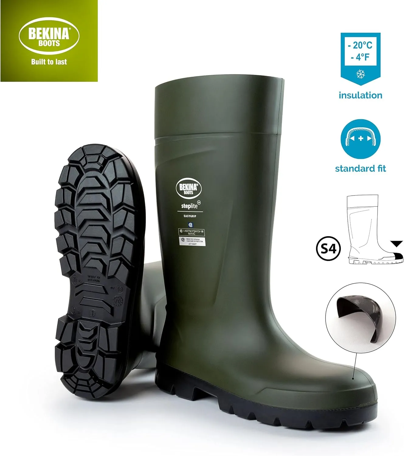 Bekina Steplite EasyGrip S4 Safety Toe Wellington Boots for Men and Women - Lightweight Waterproof SRC Certified Non Slip Steel Toe Boots for Men and Women
