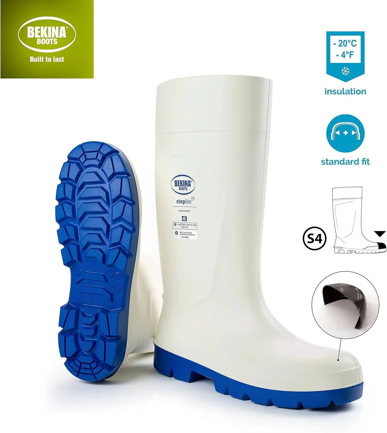 Bekina Steplite EasyGrip S4 Safety Toe Wellington Boots for Men and Women - Lightweight Waterproof SRC Certified Non Slip Steel Toe Boots for Men and Women