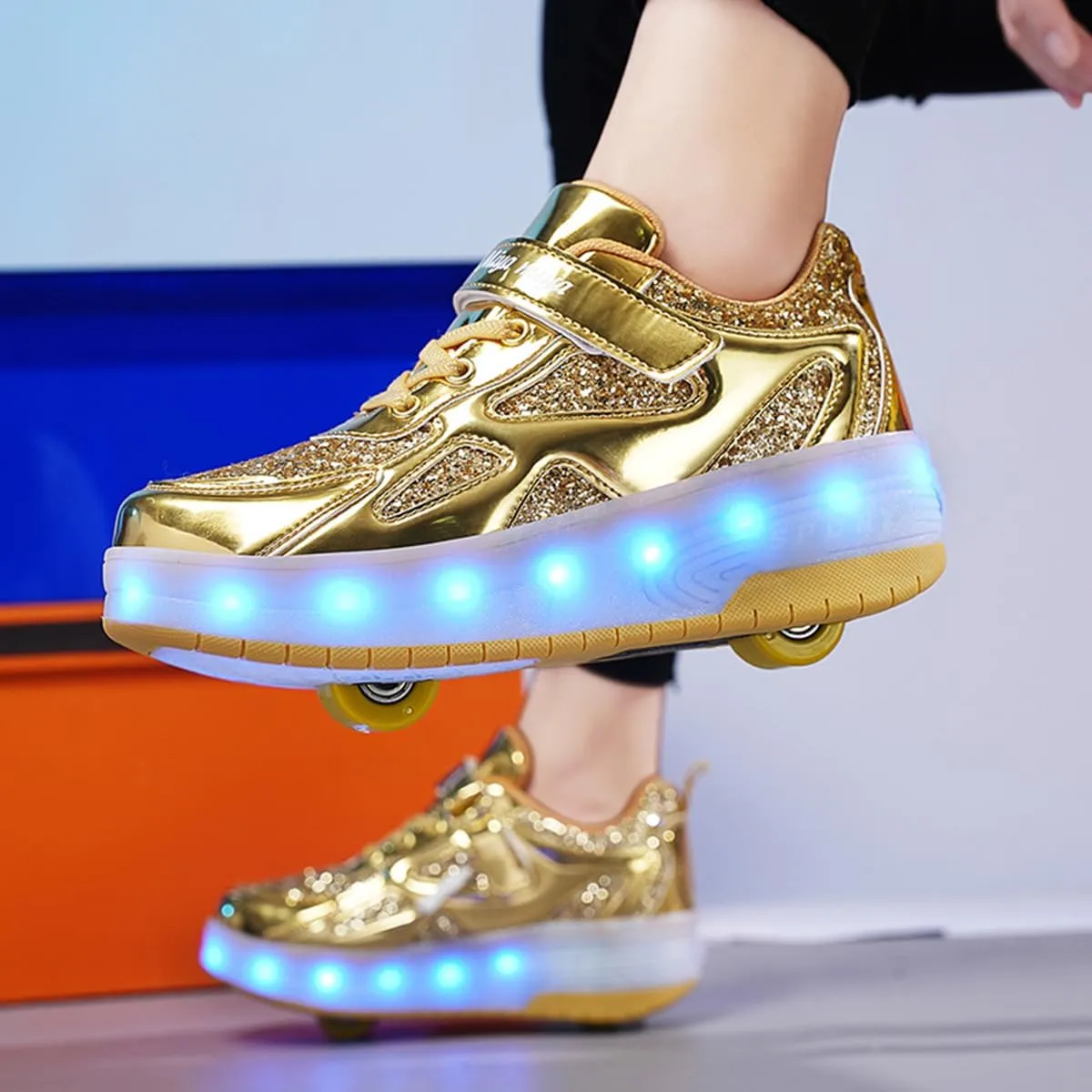 BFOEL Kids Roller Skates Light up Shoes with Double Wheel Shoes LED USB Charging Roller Sneakers for Girls Boys Birthday Christmas Day Best Gift