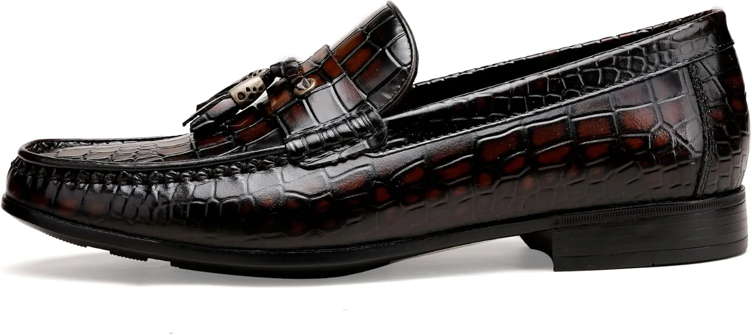 Black Tassel Loafer for Mens, Classic Smooth Leather Tassel Dress Shoes for Men