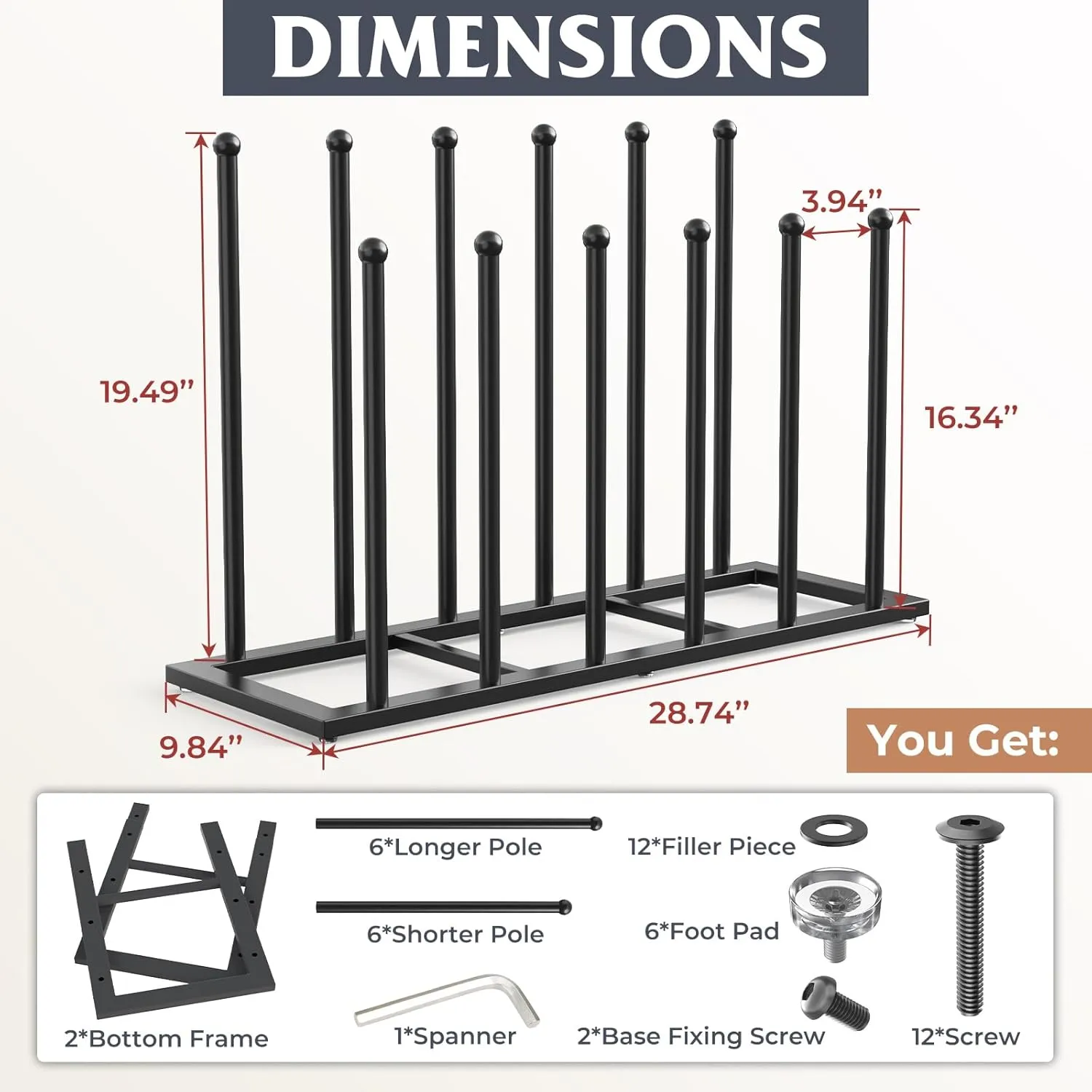 Boot Rack, 19.5 Inches Boot Rack Organizer Tall Boots, Stainless Steel Boot Storage Holder, Free Standing Boot Racks for 6 Pairs Entryway, Closet, Black